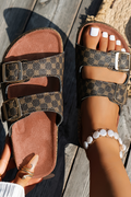 Coffee Vintage Double Buckle Comfortable Slippers